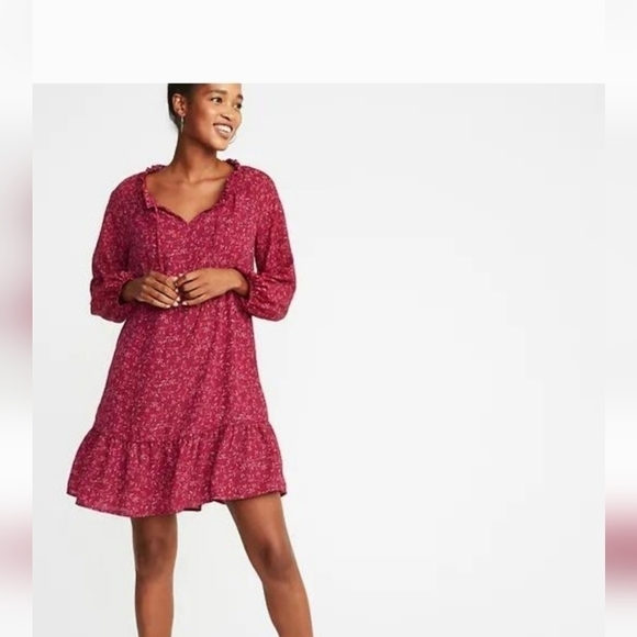 Old Navy Dress Swing S Pink  Mini Floral  Print Long Sleeve - Picture 1 of 6